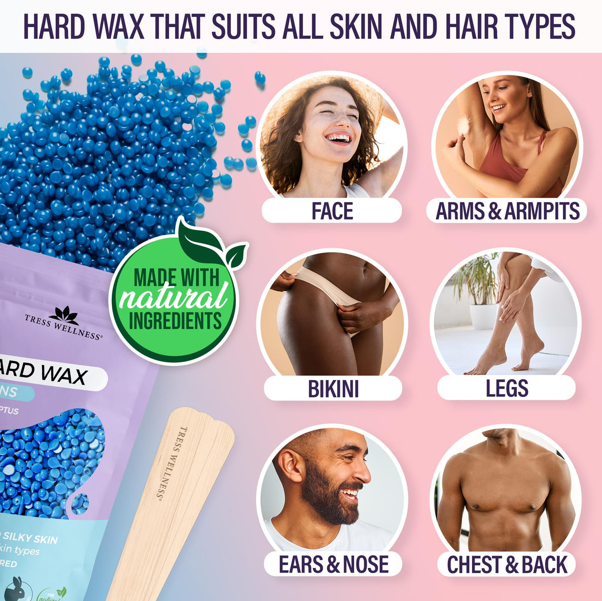Tress Wellness scented hard wax bead bags for smooth, effective hair removal.