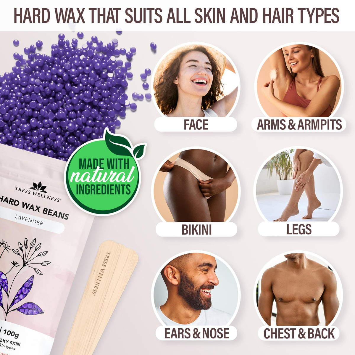 Tress Wellness hard wax beads packs in multiple scents for smooth results