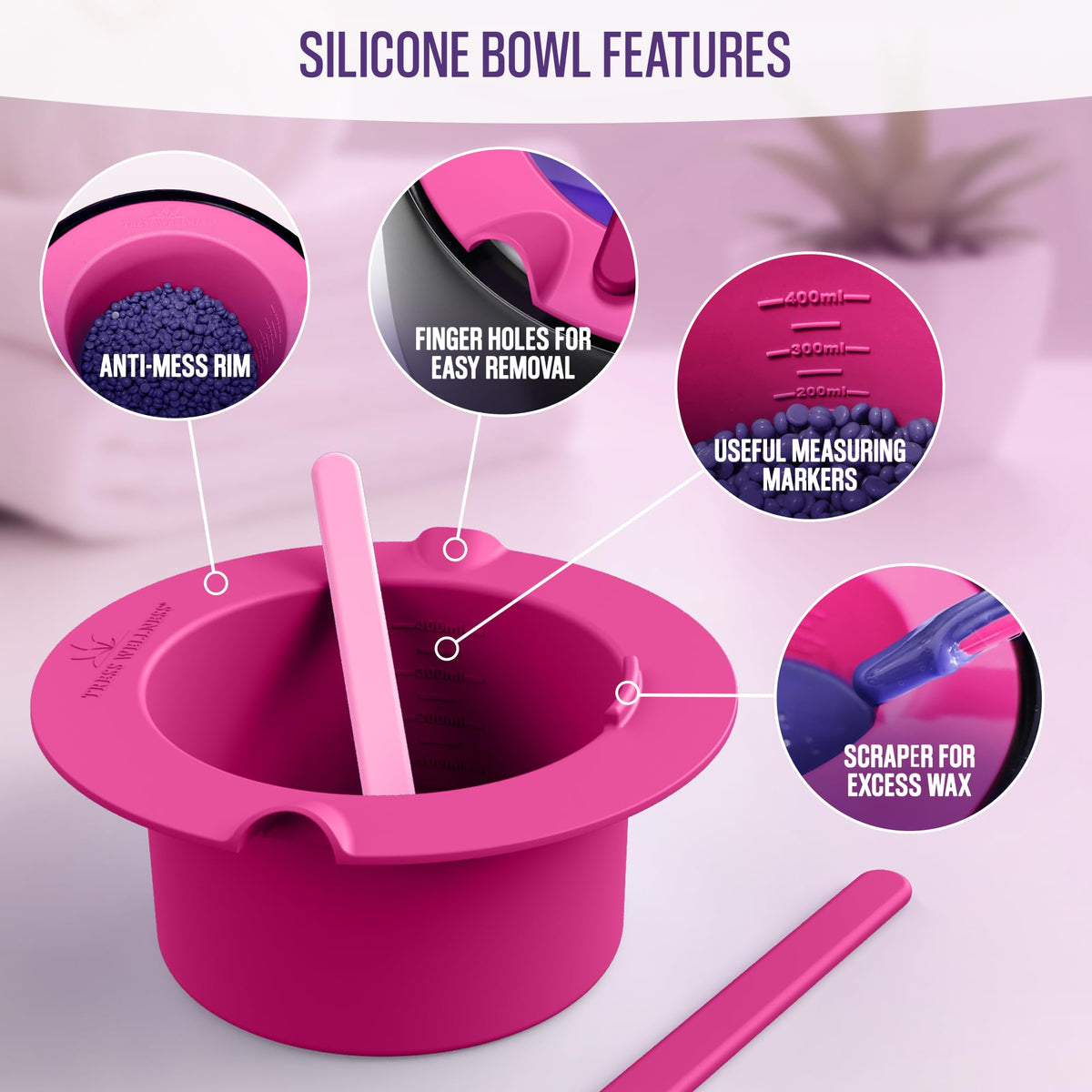 Tress Wellness silicone wax melting bowl with interior lines for precision.