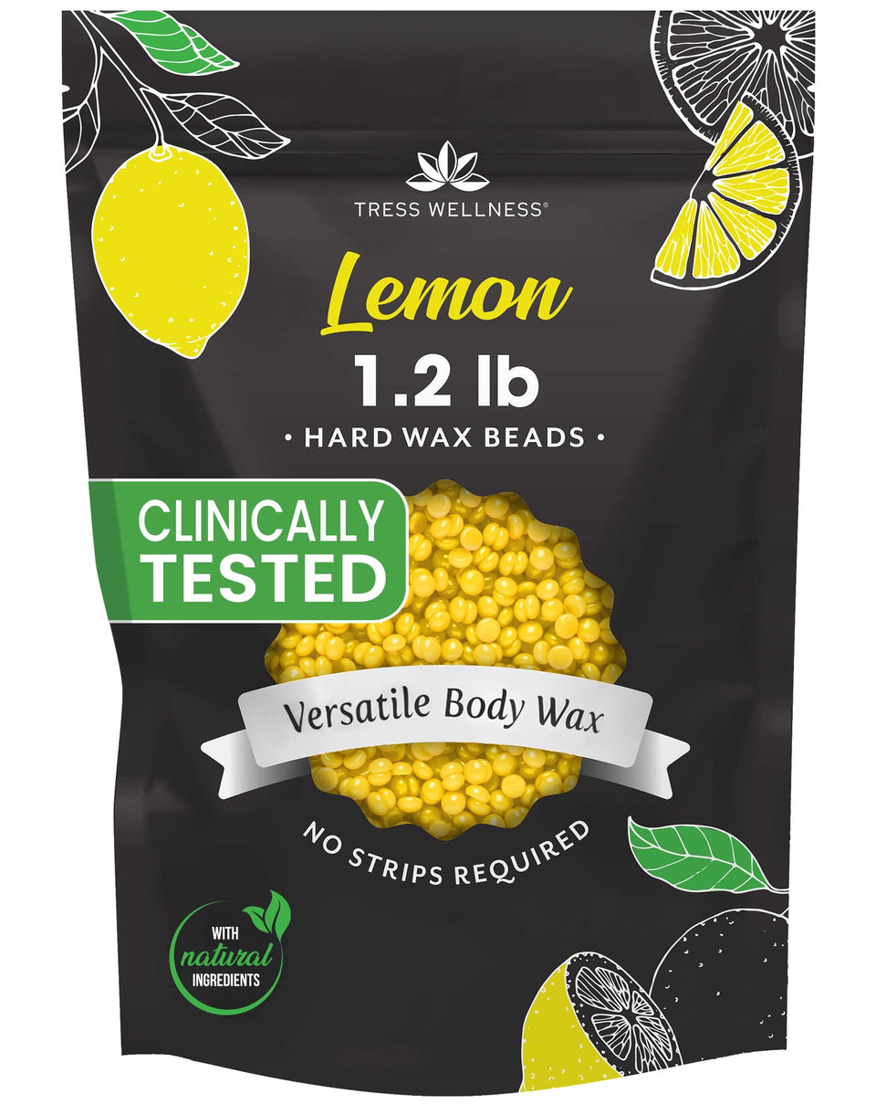 Tress Wellness lemon wax beads in a 1.2 lb bag, ideal for at-home waxing.