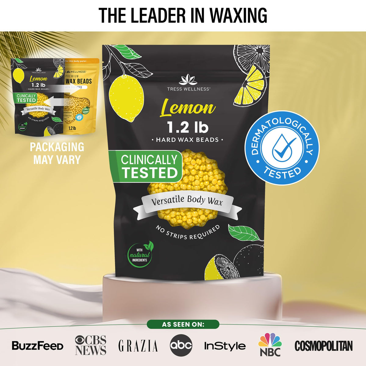 Tress Wellness lemon wax beads glide smoothly for comfortable bikini waxing.