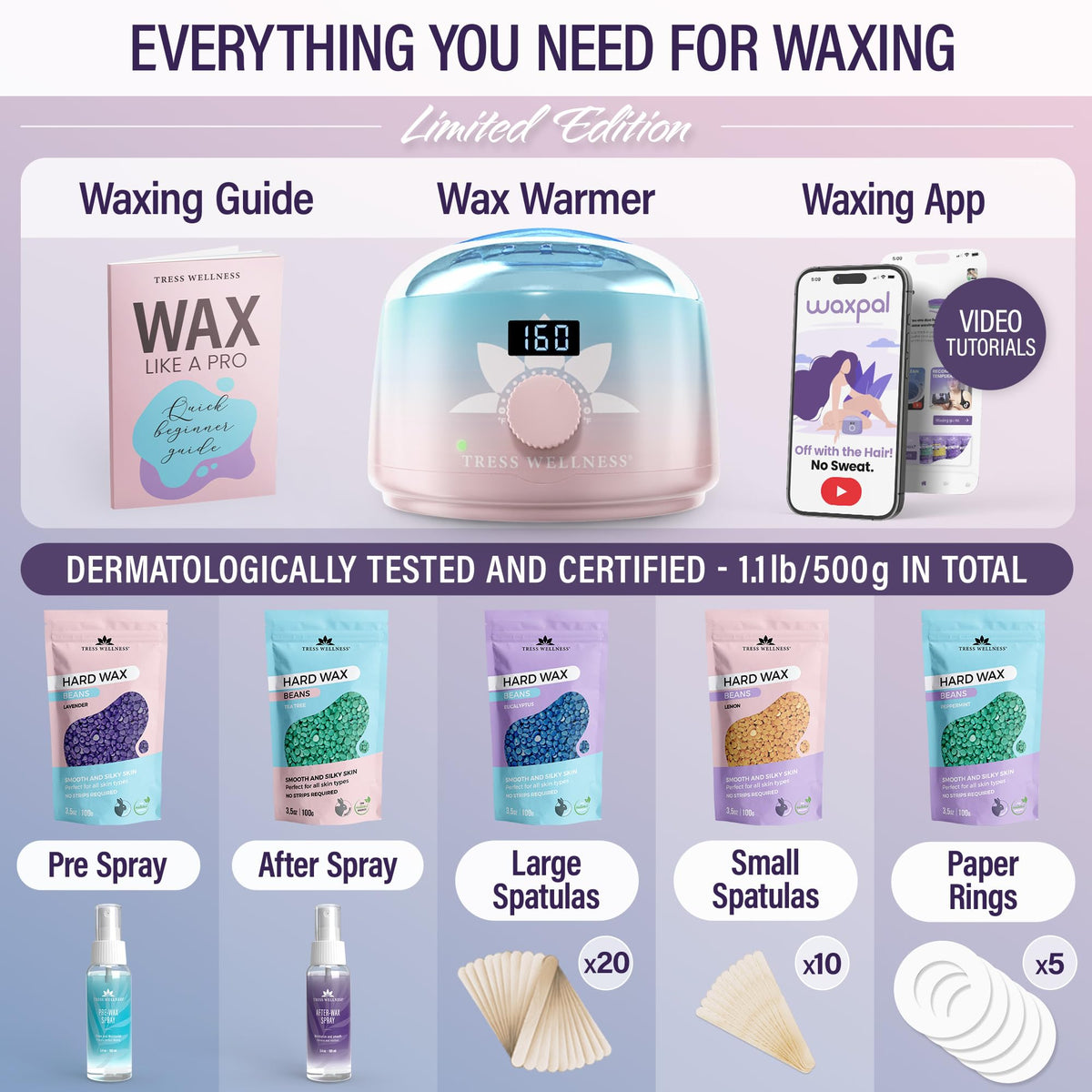 Tress Wellness waxing sticks in large and small for versatile home waxing.