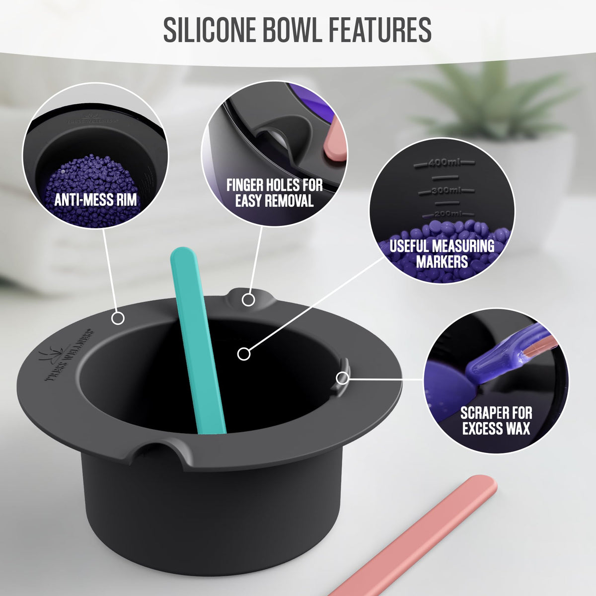Tress Wellness large silicone spatula applies wax smoothly.