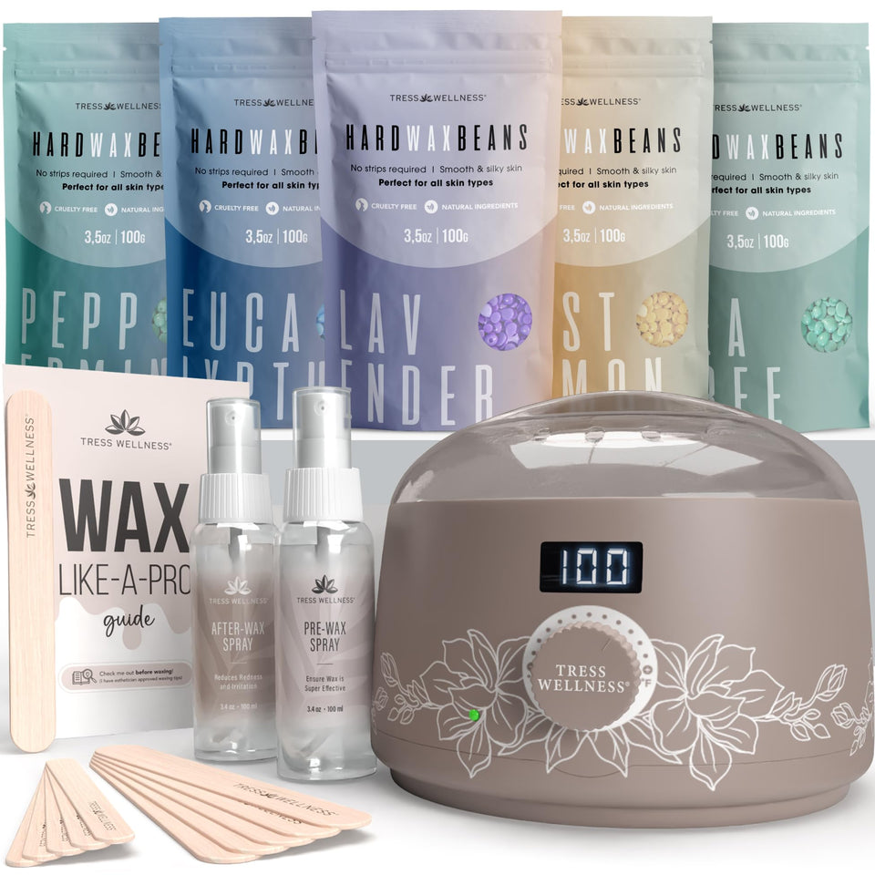 Tress Wellness waxing kit with digital warmer for precise temperature control during waxing