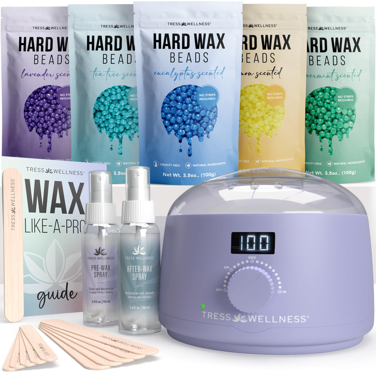 Tress Wellness digital wax warmer displays precise temperature control for at-home waxing.
