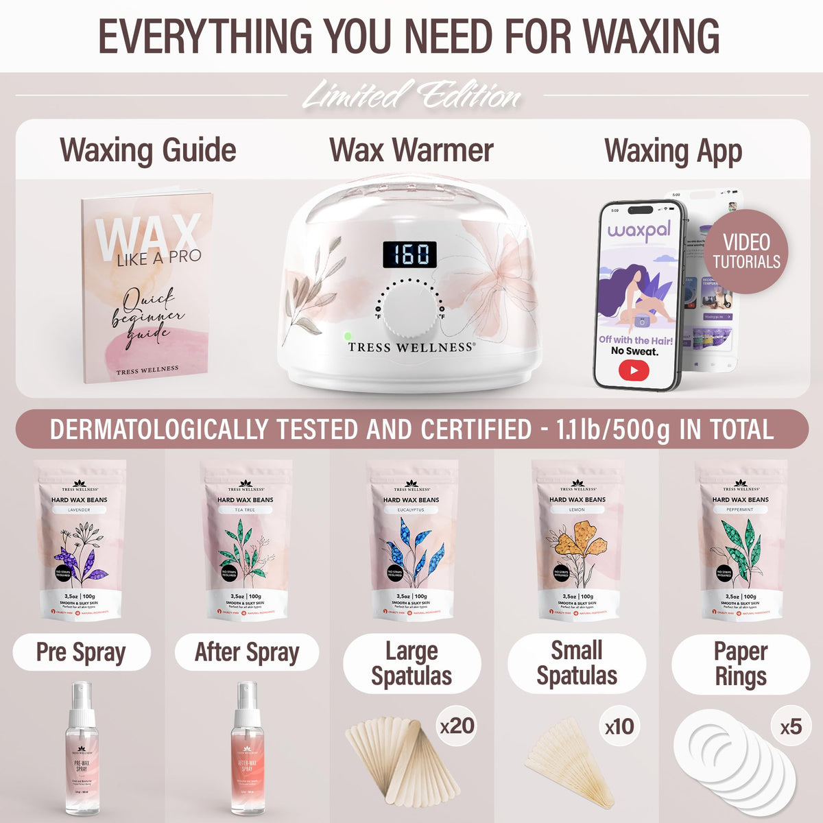 Tress Wellness waxing sticks included for clean, precise application
