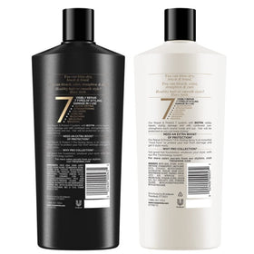 TRESemmé Repair & Protect 7 conditioner bottle pour with vitamin B7 for smooth detangling.
