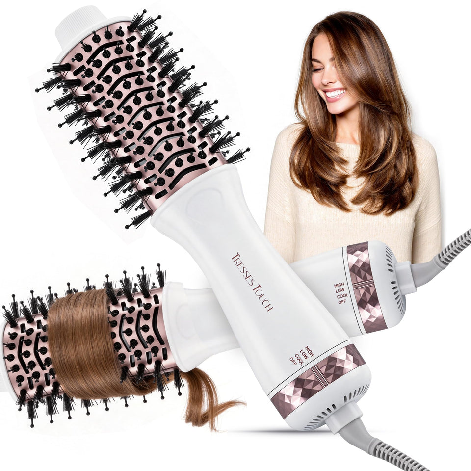 Tresses Touch 4-in-1 travel styler in action for quick drying and styling on the go.
