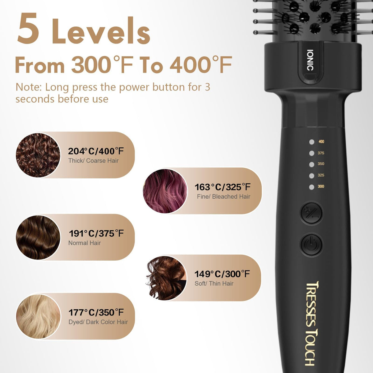 Tresses Touch curls with even heat for smooth, lasting volume.