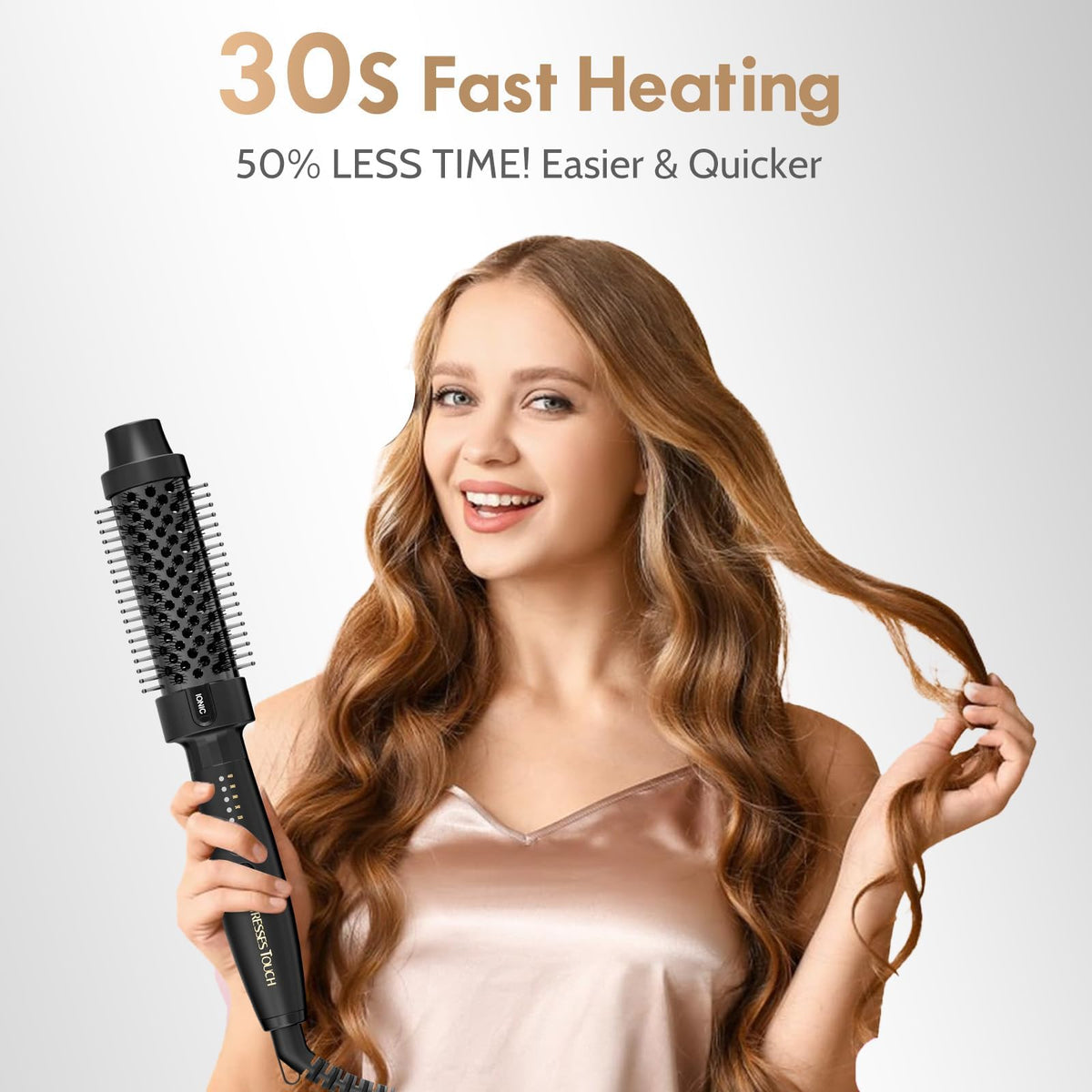 Tresses Touch display shows five heat settings for versatile styling.