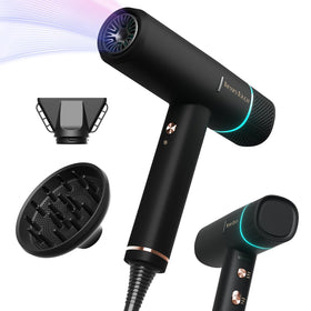 Tresses Touch hair dryer hero view showing compact, powerful unit for salon-quality results at home