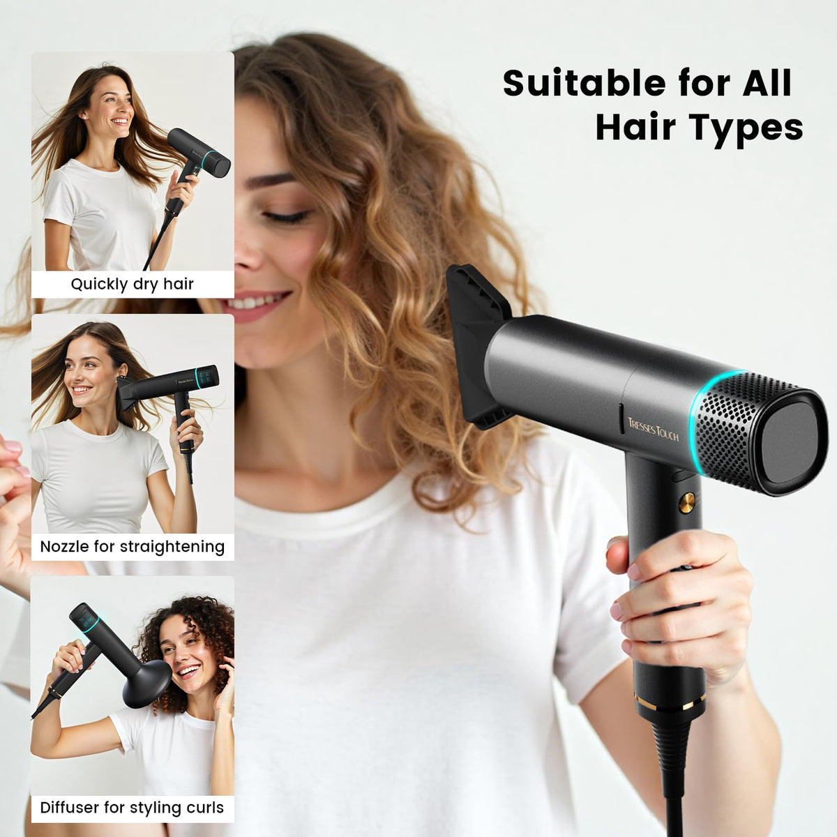 Tresses Touch hair dryer quiet operation with low noise level for home use