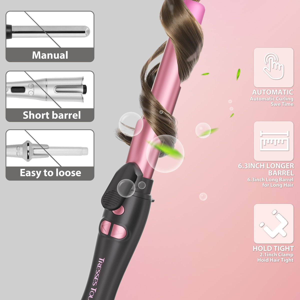 Tresses Touch left and right rotation buttons for bidirectional curling