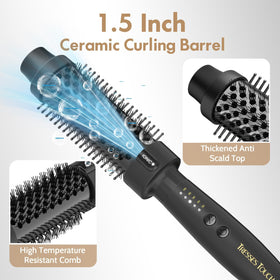 Tresses Touch tourmaline ceramic barrel enhances heat transfer and shine.