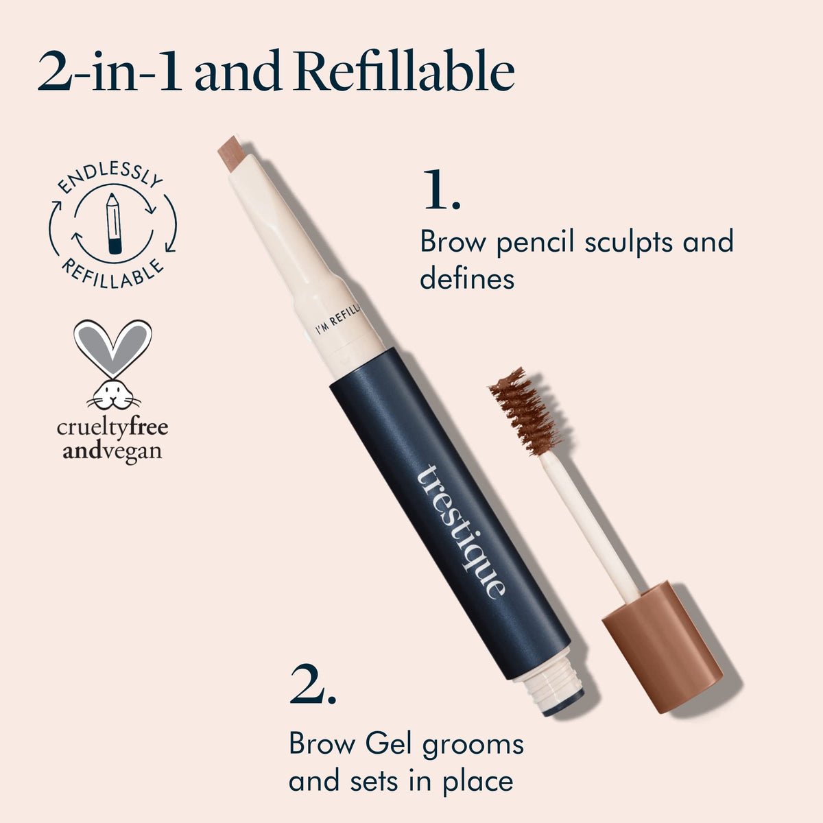 TRE'STIQUE Brow Pencil with flat edge shapes brows with control.