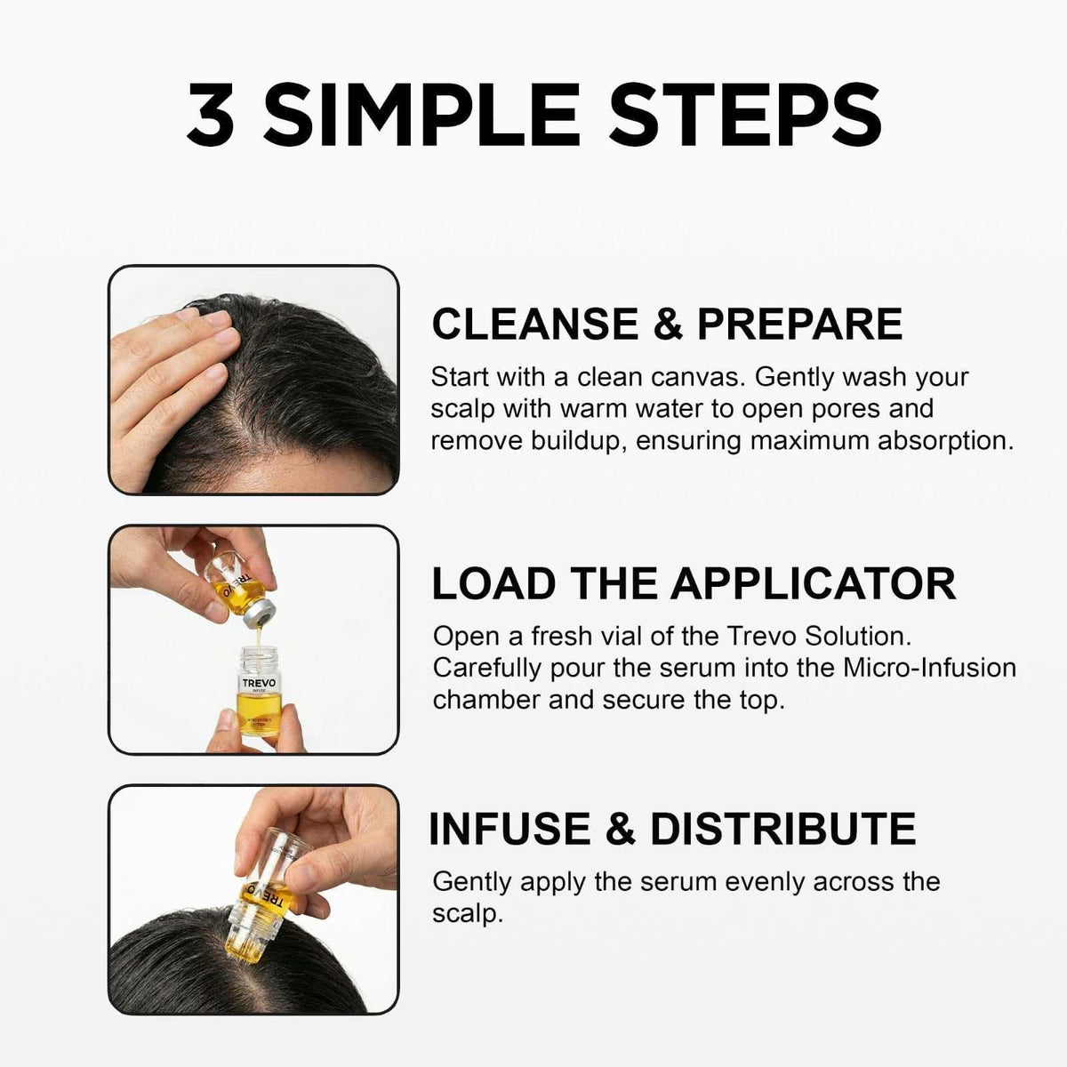 Trevo scalp serum application on head shows an easy daily ritual.