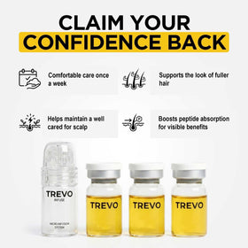 Trevo serum bottle with ingredients suggests lightweight scalp care.
