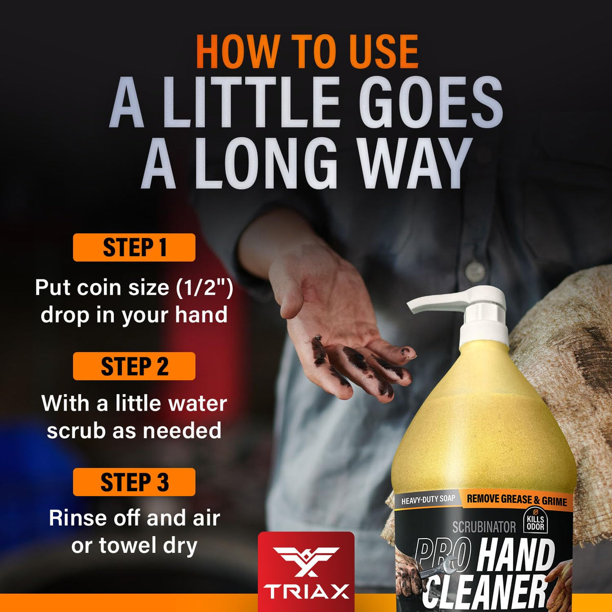 Triax Scrubinator bottle-pour shows convenient one-gallon packaging.