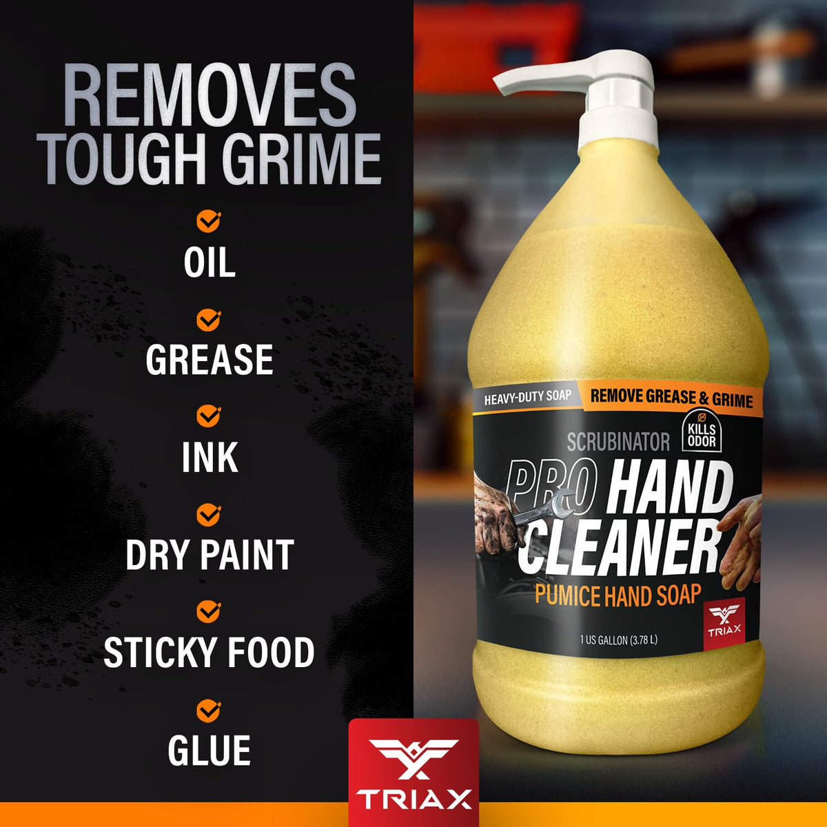 Triax Scrubinator deep-clean-grease for thorough scrubbing without harsh chemicals.