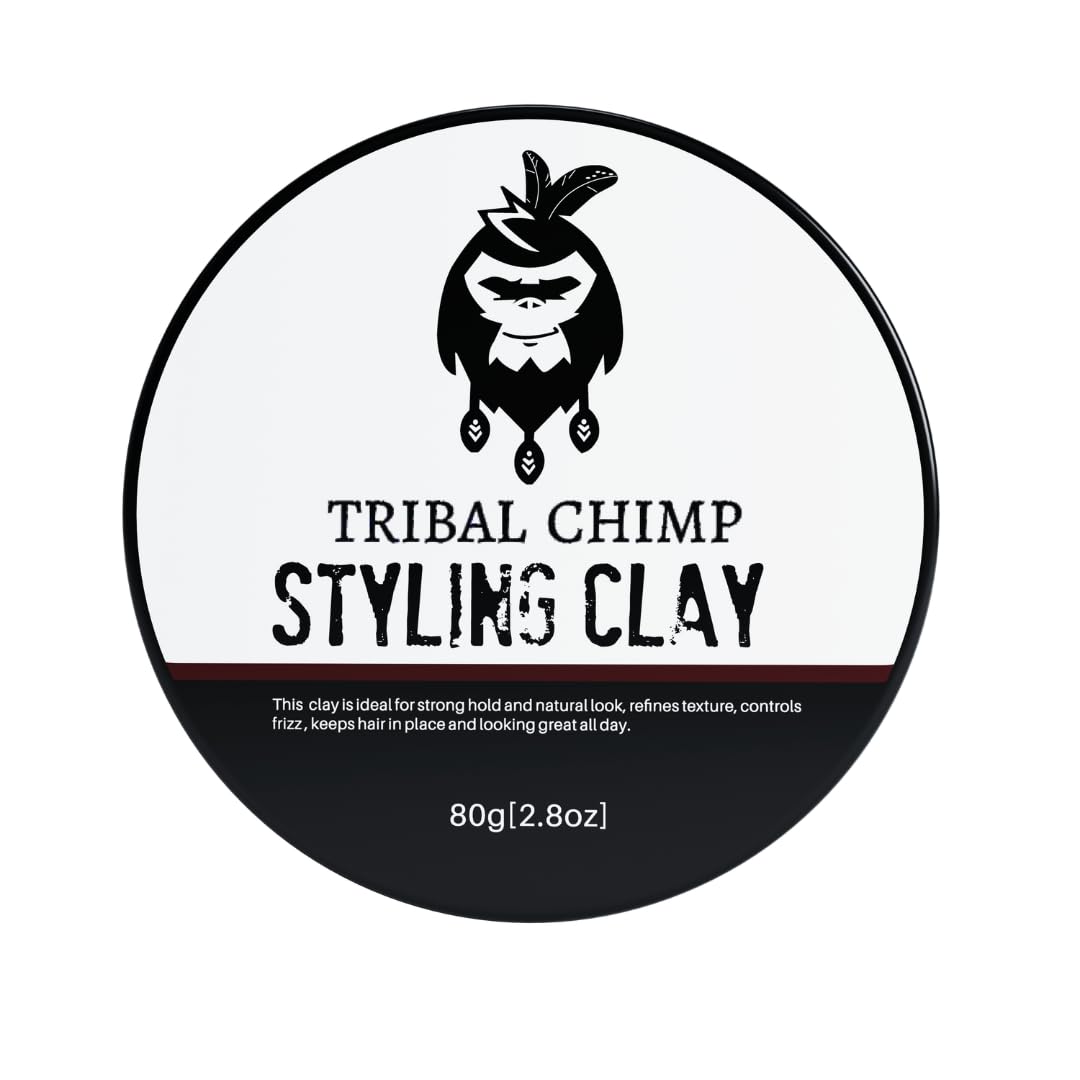 Tribal Chimp Hair Styling Clay bottle shows matte finish for natural texture and hold.