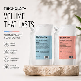 Tricholoy+ Volumizing Shampoo foamy lather cleanses scalp for freshness.