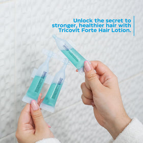 Tricovit Forte illustration highlights natural thinning hair support from ingredients.