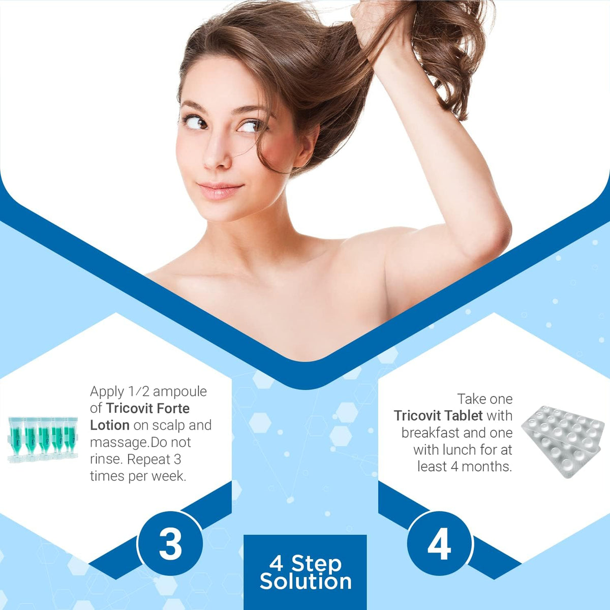 Tricovit Forte scalp close-up suggests healthier follicle environment.