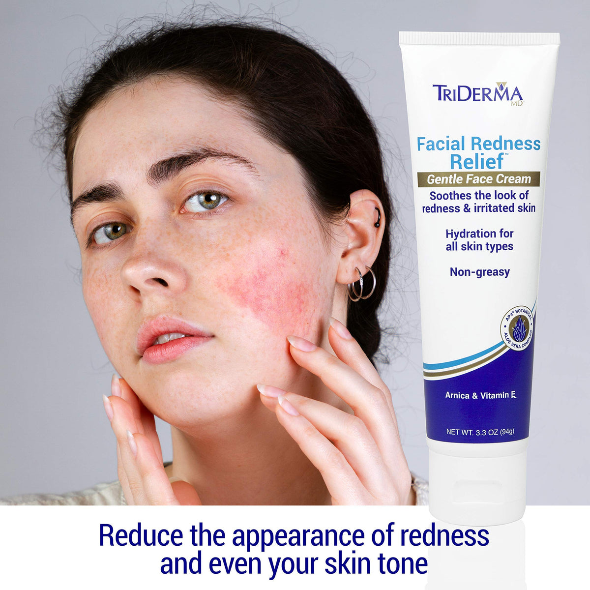 Graphic highlighting TriDerma AP4 Aloe Vera Complex soothing properties