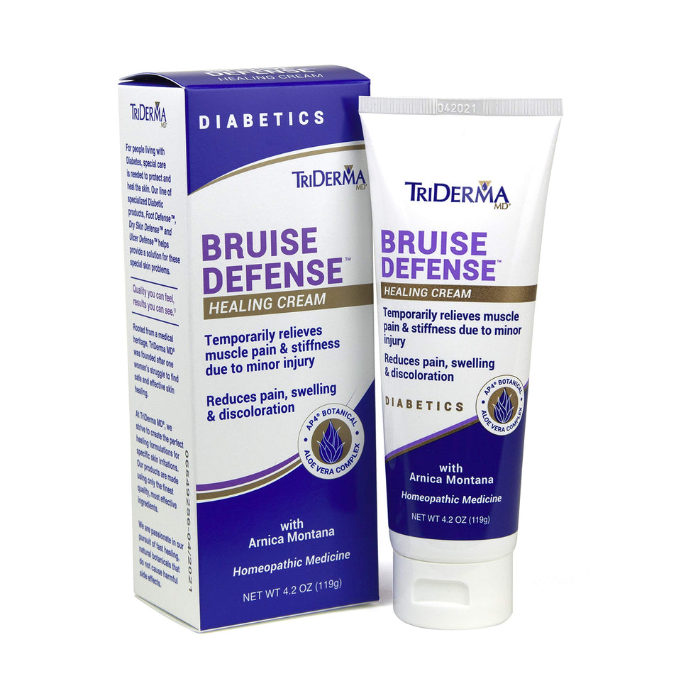 TriDerma Bruise Defense jar front—fragrance-free, targeted relief for bruising and discoloration