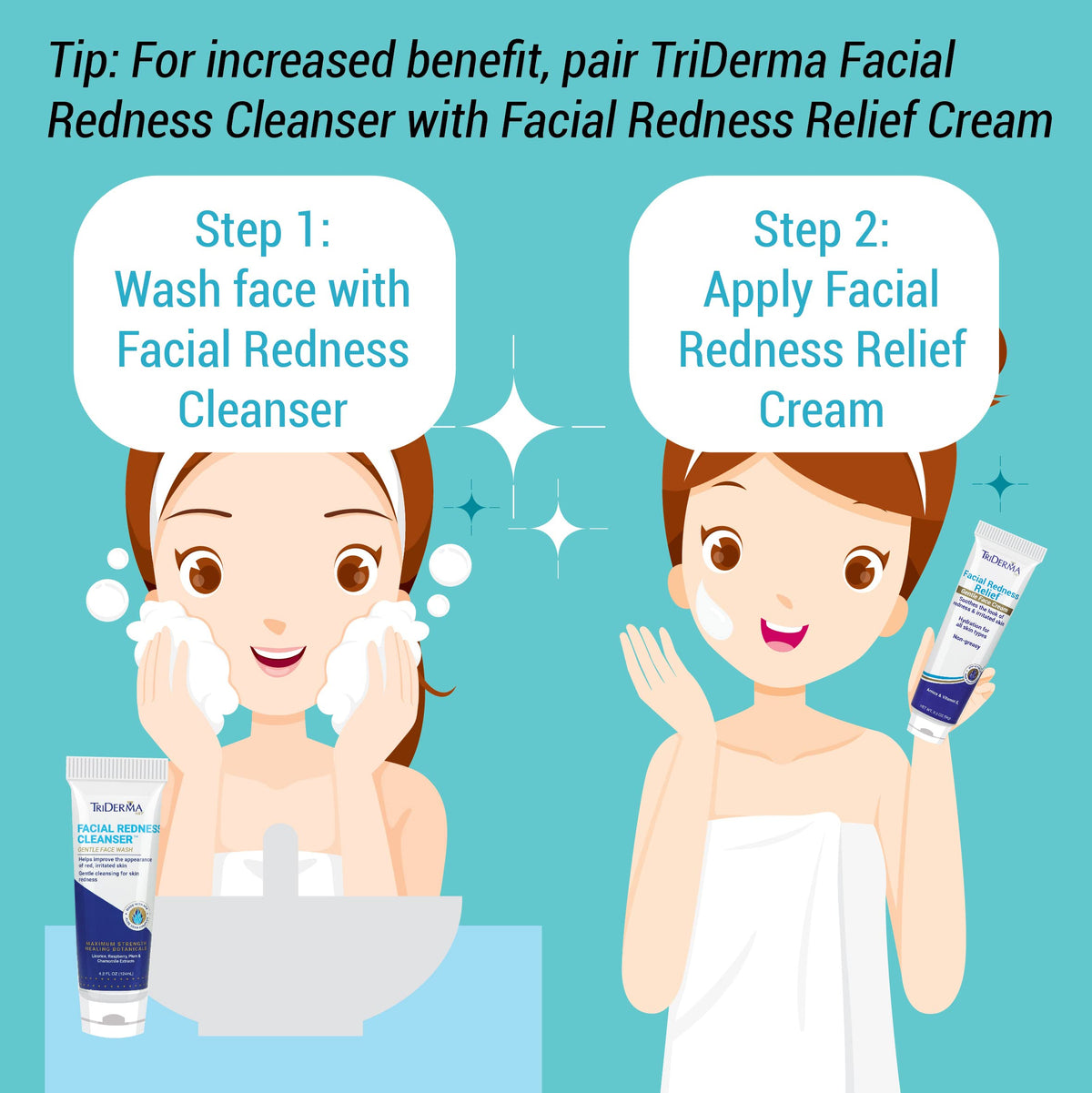 Step-by-step calming routine image demonstrating gentle application