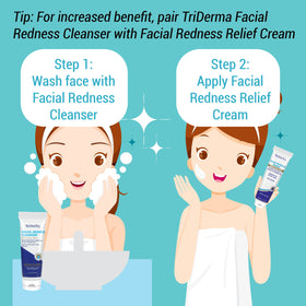 Step-by-step calming routine image demonstrating gentle application