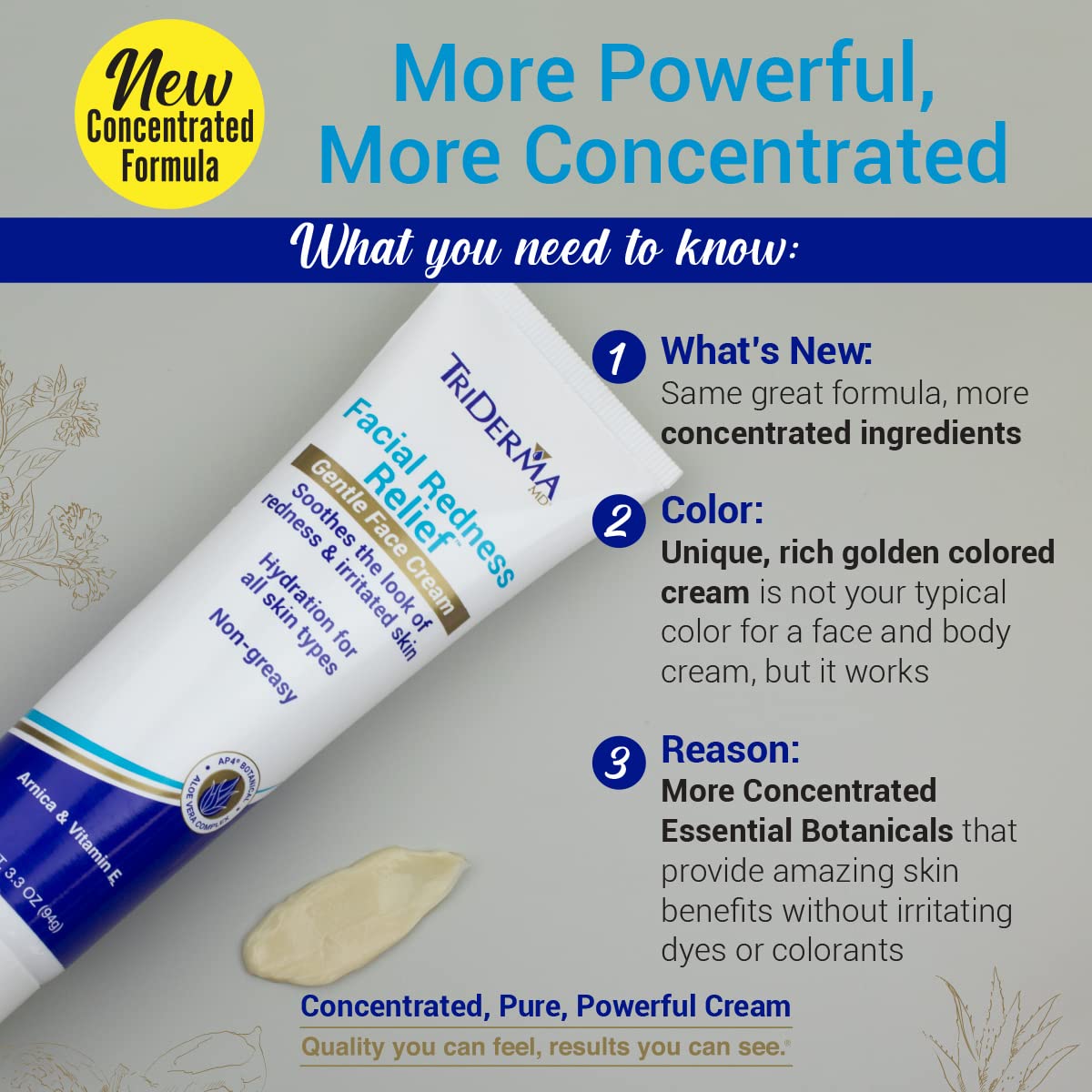 Close-up of TriDerma redness relief cream tube for day and night use