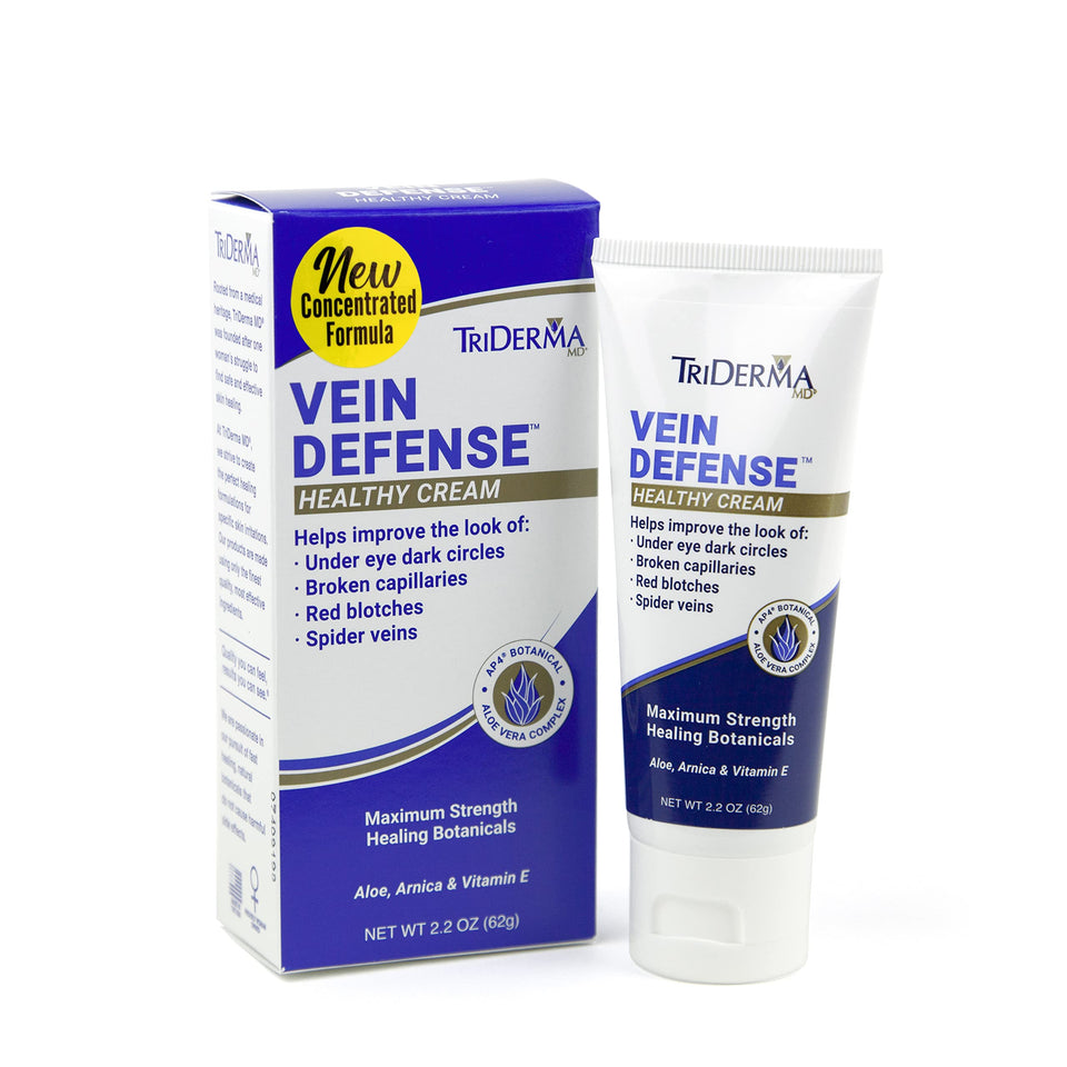 TriDerma Vein Defense cream jar close-up shows premium texture for healthier-looking skin