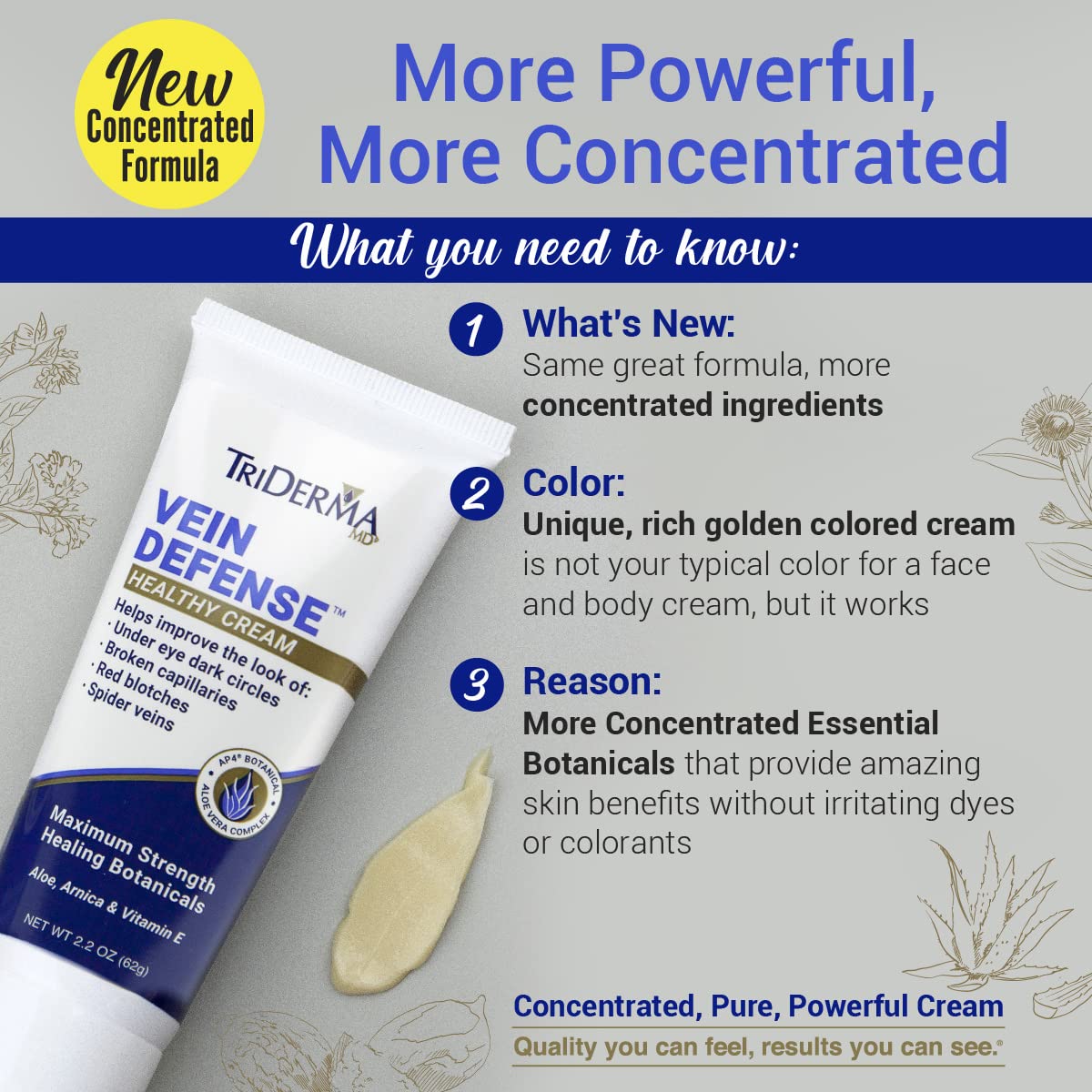 TriDerma Vein Defense label close-up, emphasizing gentle formula suitable for sensitive skin