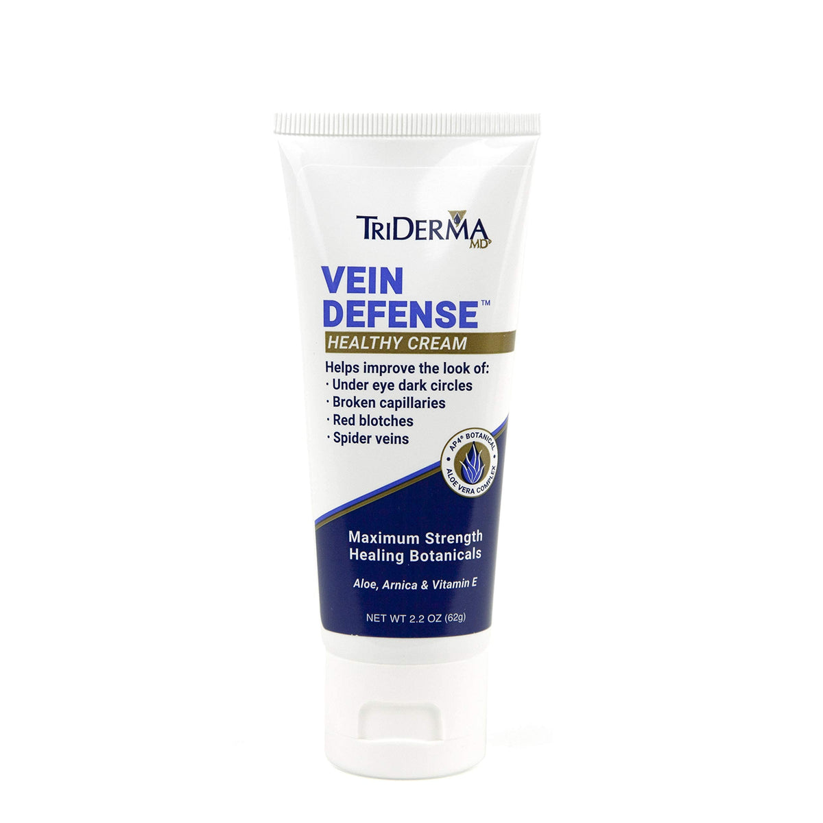 TriDerma Vein Defense cream texture swirl on skin suggests moisturizing coverage