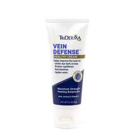 TriDerma Vein Defense cream texture swirl on skin suggests moisturizing coverage