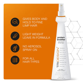 TRI Design Protein Bodifier dispense action shows even spray distribution for smooth volume.
