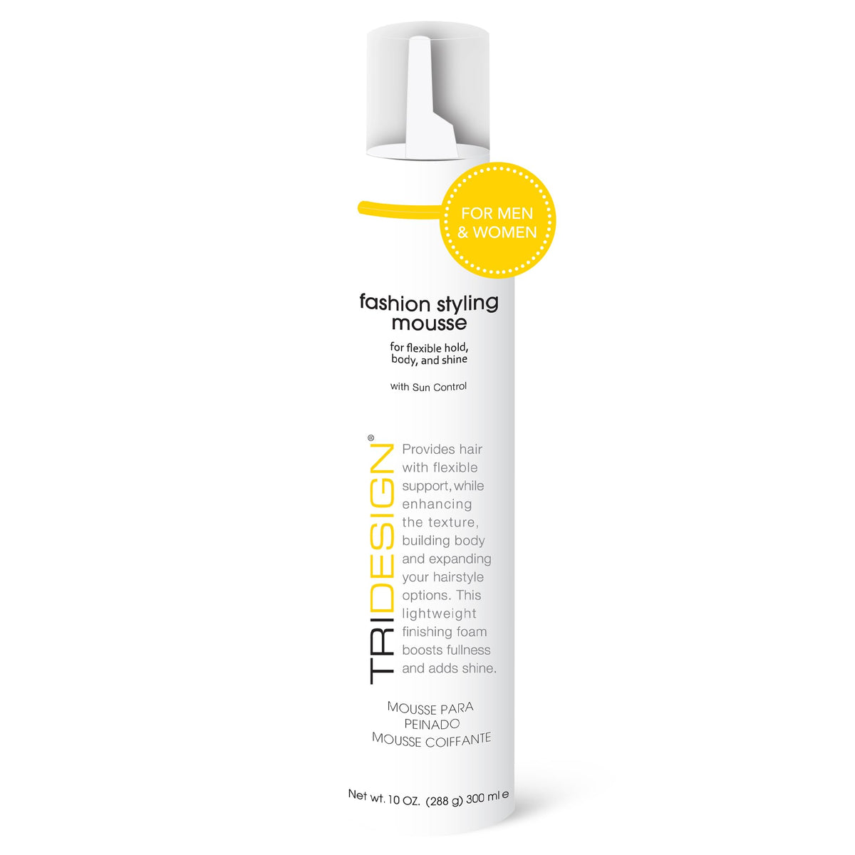 TRIDESIGN TRI Fashion Mousse bottle showing lightweight styling foam for volume