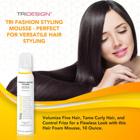 TRIDESIGN TRI Fashion Mousse flat lay on clean, compact bottle