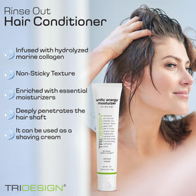 TRIDESIGN Unific Energy suitable for color-treated or dry hair, delivering hydration and frizz reduction.