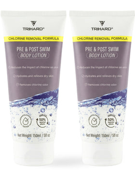 TRIHARD Chlorine Defense packaging showing swimmer-focused design for convenient care