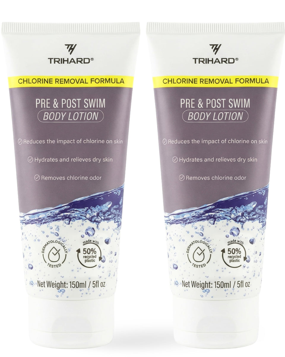 TRIHARD Chlorine Defense packaging showing swimmer-focused design for convenient care
