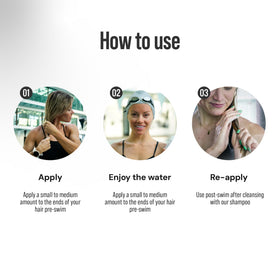 TRIHARD hand applying conditioner to dry hair for pre-swim protection.