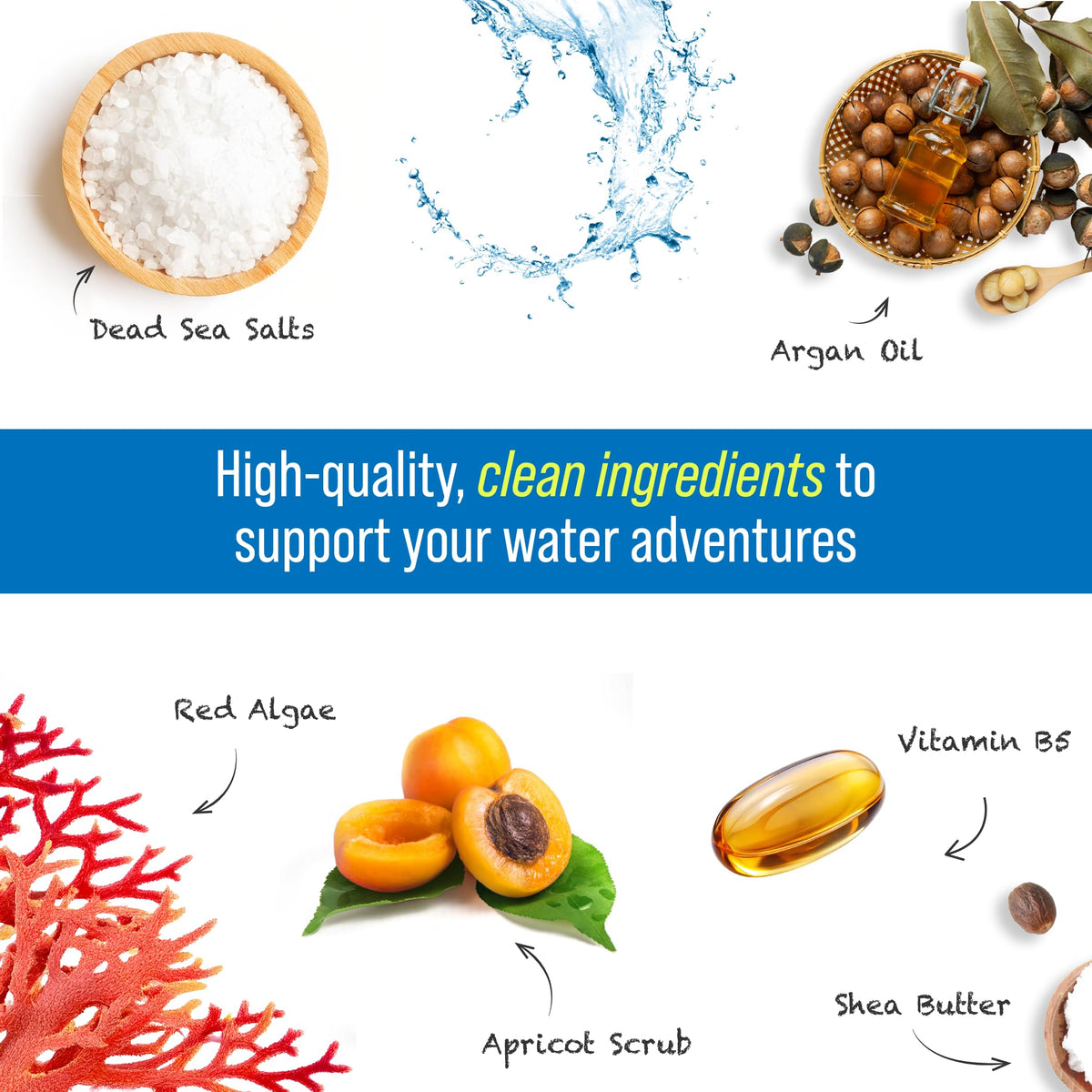 TRIHARD chlorine removal body wash red algae ingredients label highlights nourishing formula.