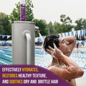 TRIHARD moisturizing body lotion tube nourishes dry skin after pool sessions.