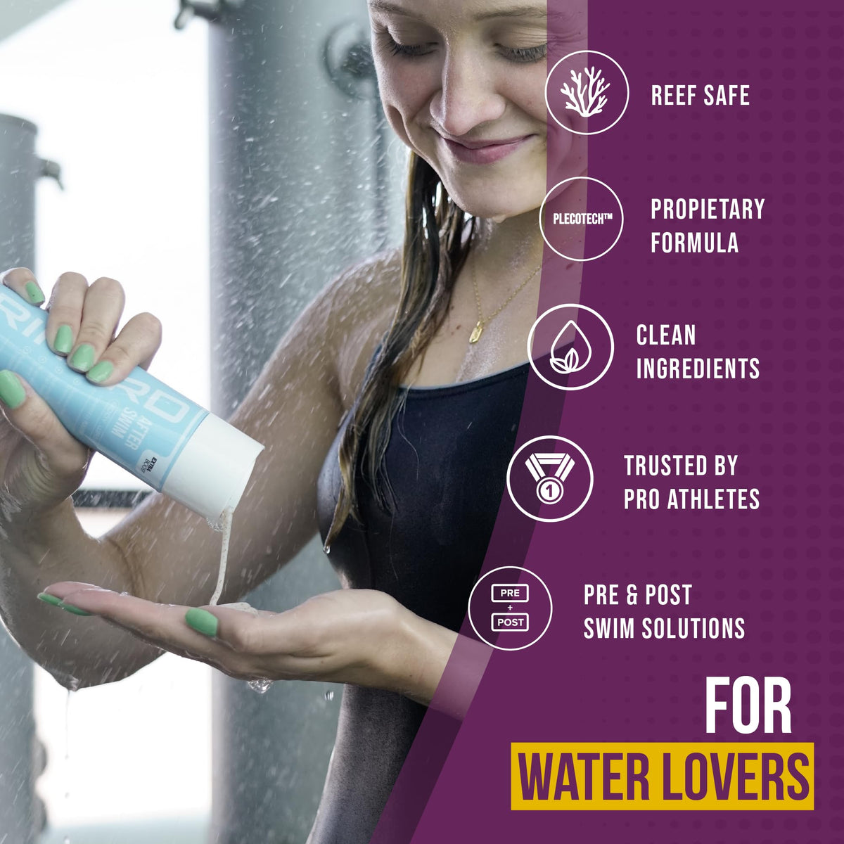 TRIHARD cooling body wash bottle delivers a refreshing post-swim cleanse.