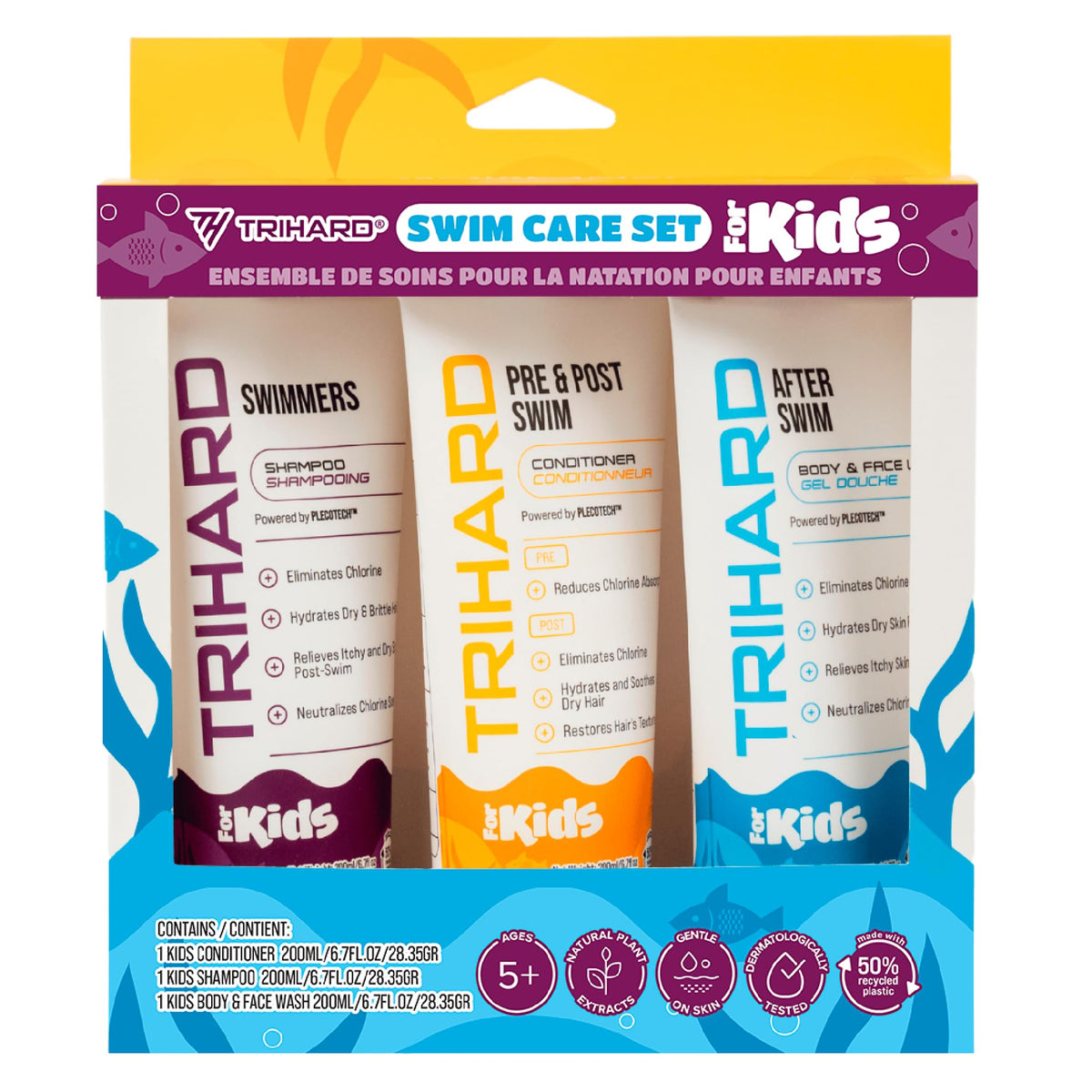 TRIHARD Kids pre-swim hair protection keeps hair hydrated before water time.