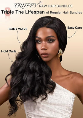Triippy Body Wave Bundles 16-inch Cambodian raw hair for durable fullness.