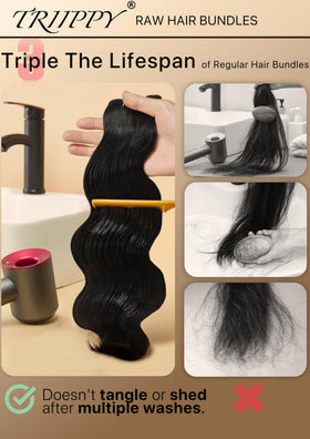 Close-up of aligned cuticles in Triippy Cambodian raw hair reduces tangling.