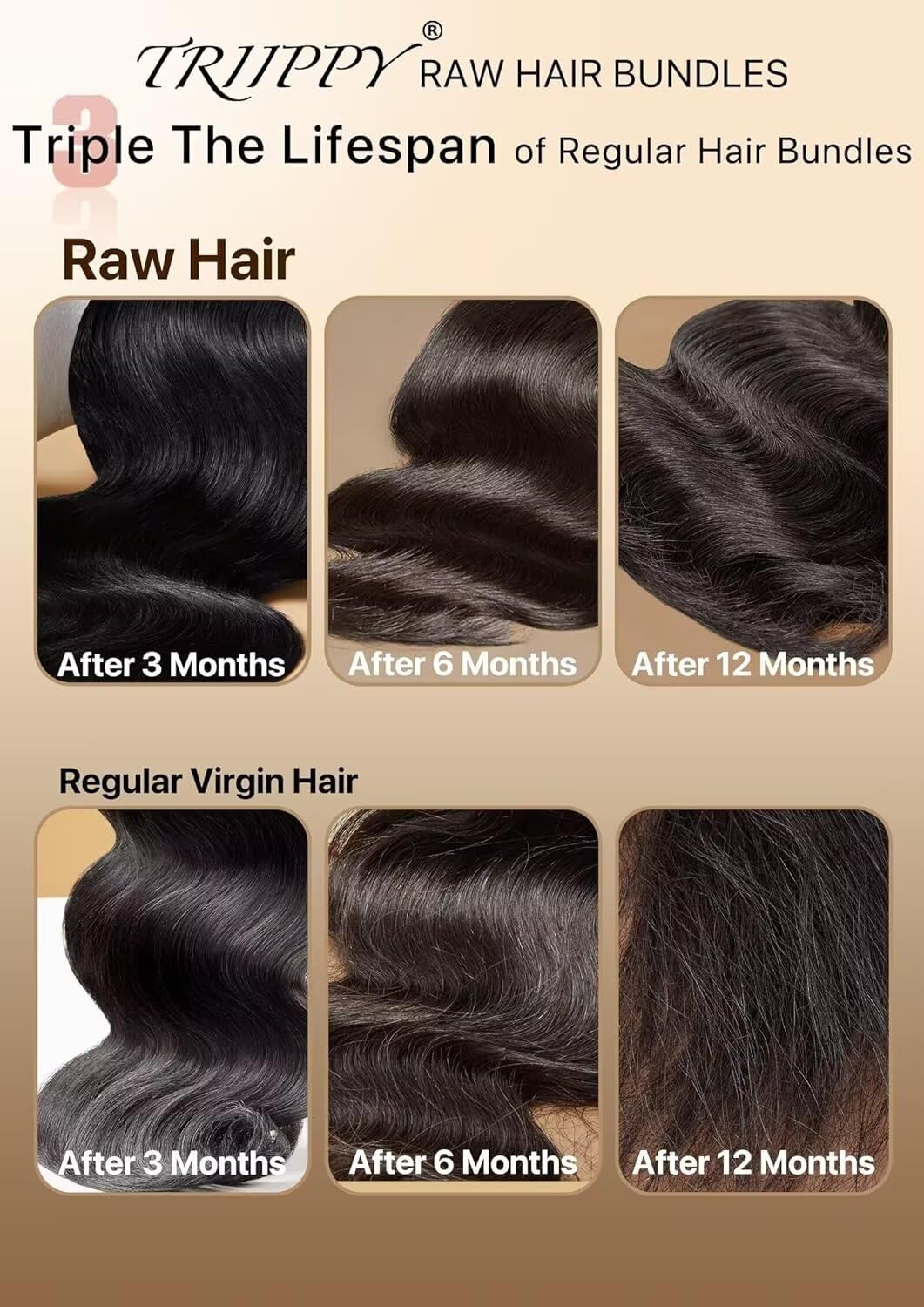 Natural color of Triippy raw hair blends with diverse tones for seamless match.